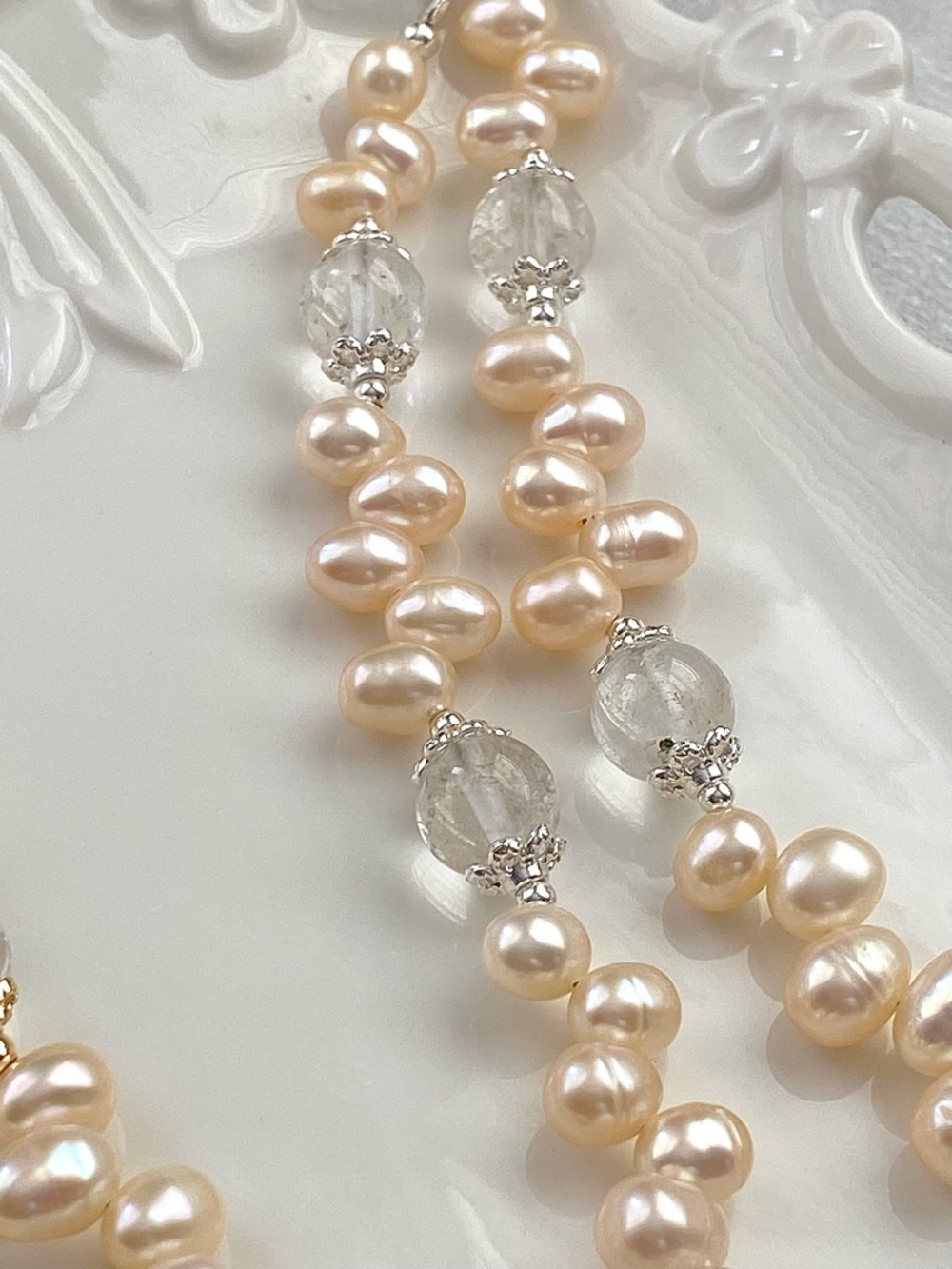 GP66-Handmade High Quality Champagne Freshwater Pearl And Clear Quartz Necklace - Picture 9 of 10